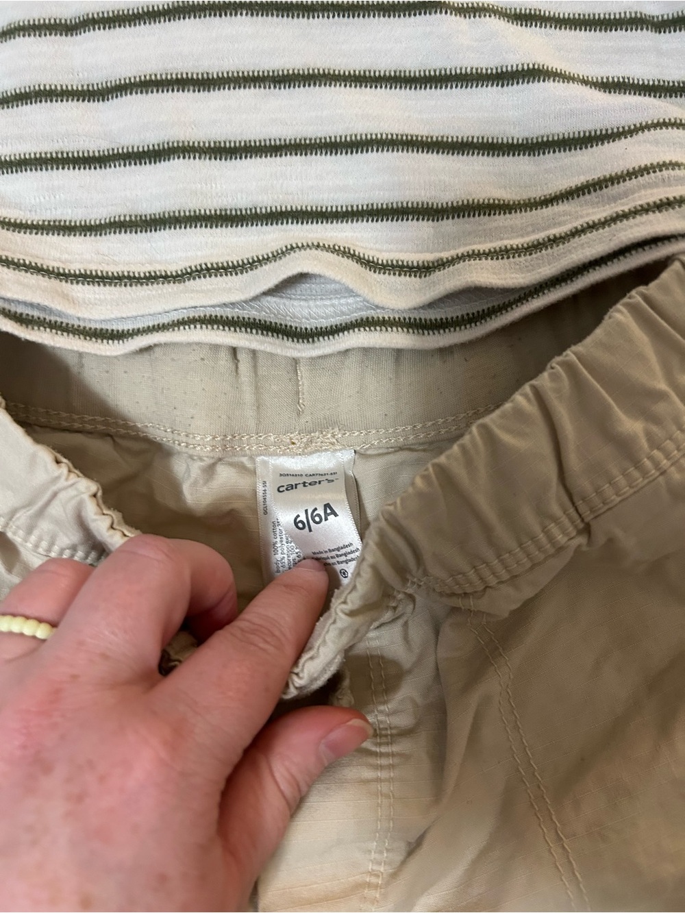 Boys size 6 Olive Green striped shirt and shorts - Picture 3 of 5